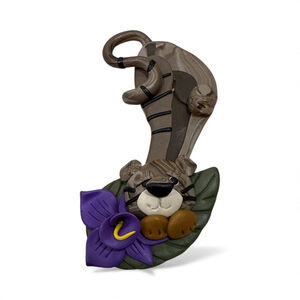 Vintage Handmade Polymer Clay Tiger Brooch with Purple Flower